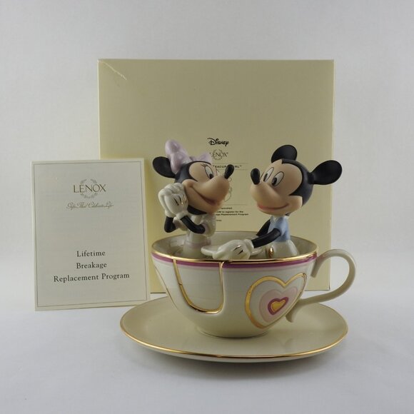 Lenox Disney 24K Gold Figurine Mickey Teacup Twirl Minnie Mouse Mad Tea Party - Picture 1 of 16